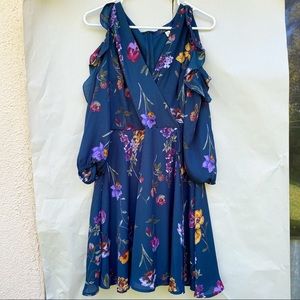 Blue Rain Blue Floral Cold Shoulder Spring Summer Cottagecore Dress Sz Medium